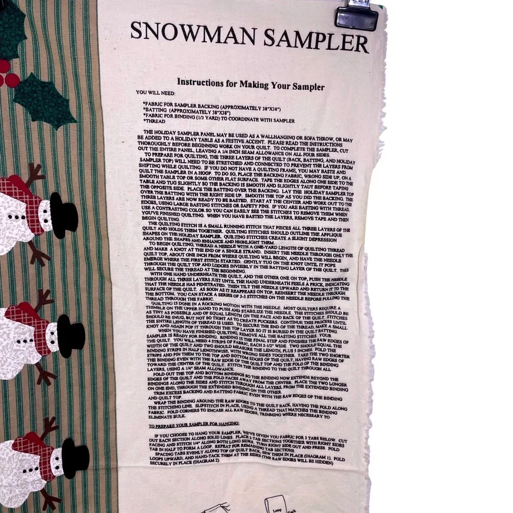 Vtg VIP Cranston Snowman Sampler Quilt Fabric Panel Christmas Gingerbread 35x44